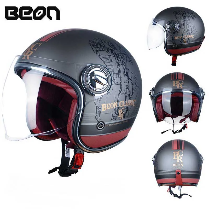 Мужской мотоциклетный шлем BEON DOT ECE 3/4, Мотоциклетные аксессуары с открытым лицом для скутера, мотоциклетные шлемы для мотокросса, Размеры M, L, XL, XXL