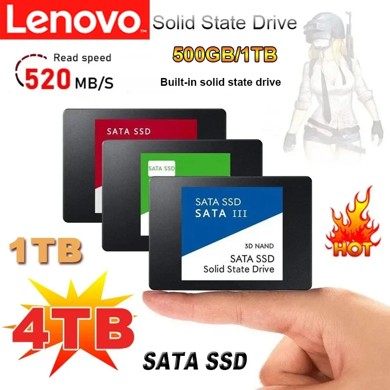 레노버 4TB 고속 외장 SSD, SATA3 인터페이스 휴대용 HDD, 노트북 외장 스토리지용