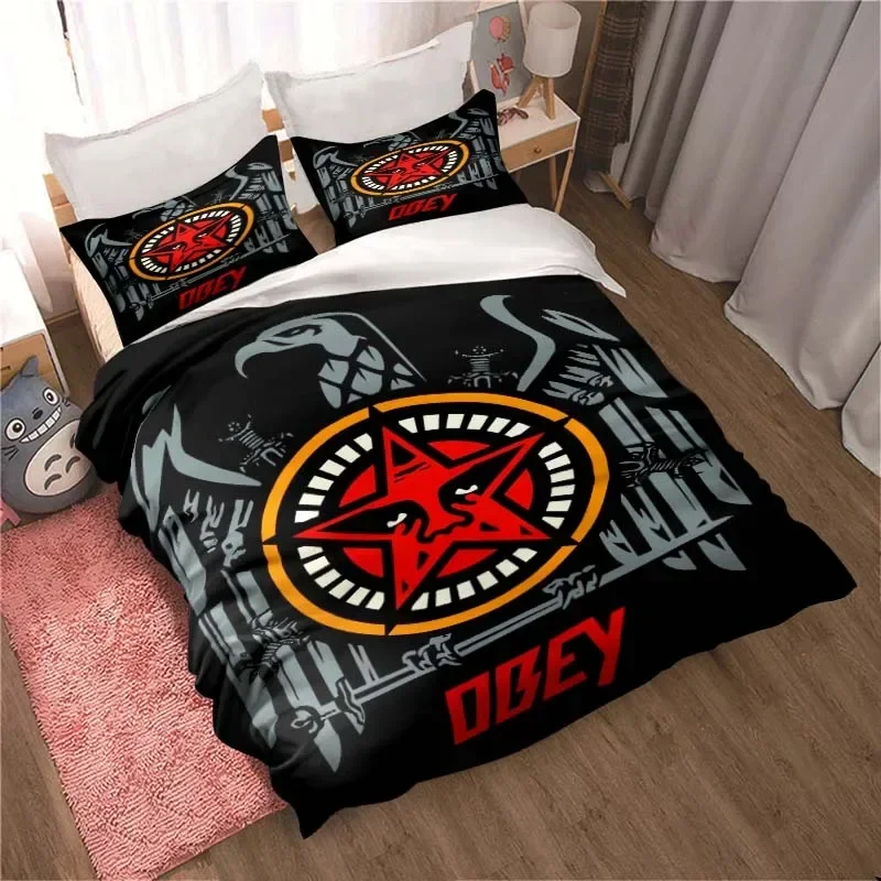 

Spoof Brand O-OBEY Logo Sheets Quilt Covers Bedding Dormitory Sheets Three-piece Bedding Set Three-piece Soft Warm Bedding Set