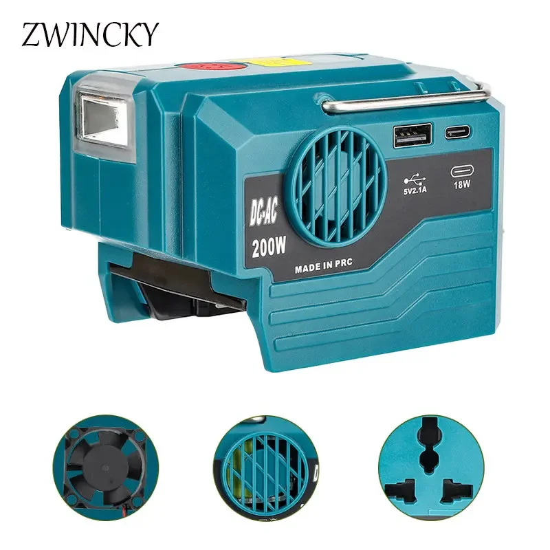 Inversor de Energia Portátil com Usb Led Luz de Trabalho Carregador do Banco de Potência Bateria de Íon de Lítio Bosch 18v Bat 200w 120v 220v 200w