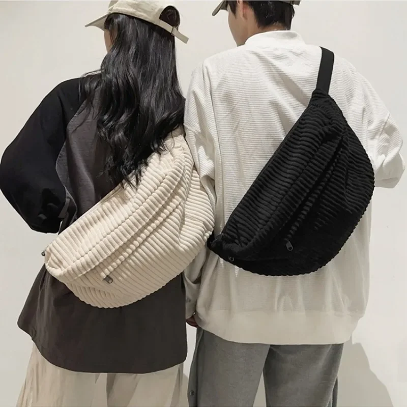 Marsupio di grande capacità Borse a tracolla a spalla da donna Marsupio casual Borsa per telefono semplice Marsupio in velluto a coste Borsa a banana da donna - immagine 5