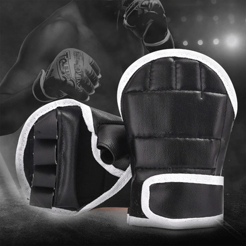 New Leather Half Finge Karate Boxing Gloves Mitts Sanda Karate Sandbag Taekwondo Protector Gloves MMA Muay Thai 1Pair