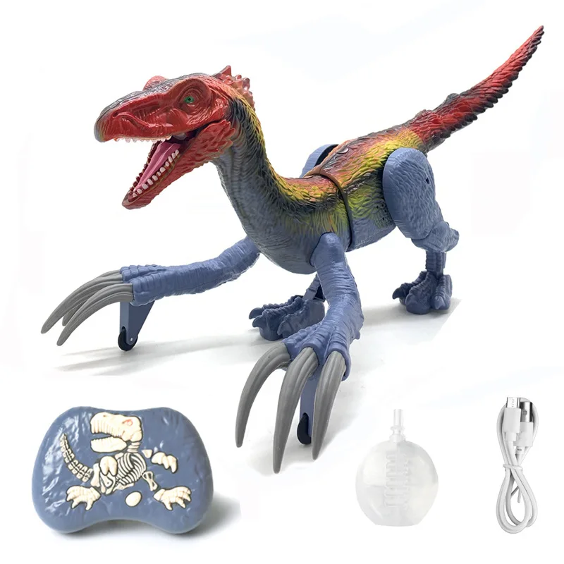2.4G Children's Remote Control Spray Dinosaur Toys Walking Velociraptor with Lights Sounds Dinosaur Robot RC Toys for Kids Gift 4