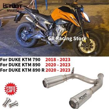 Motorcycle Exhaust Escape Moto All Titanium alloy Middle Link Pipe Double Muffler Slip On For KTM DUKE 790 890 890R 2018-2023