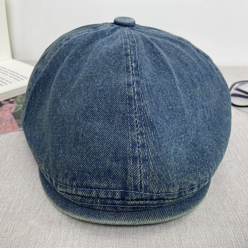 Vintage Denim Solid Color Newsboy Caps Solid Color Washed Cotton Flat Peaked Cap Men Autumn Painter Women Beret Octagonal Hats