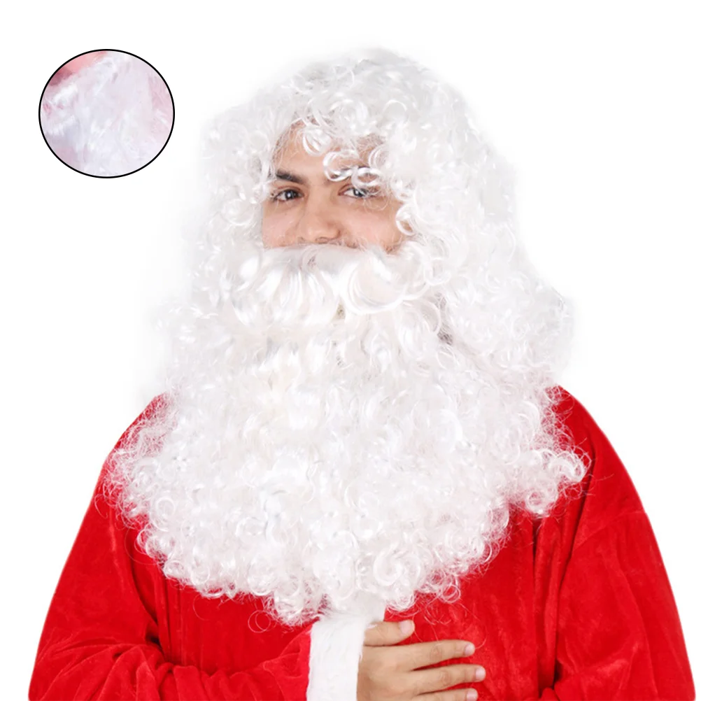 

Santa Cosplay Photobooth Props White Curly Wig Santa Claus Long Beard Christmas Santa Costume Props Long Curly Wig Beard