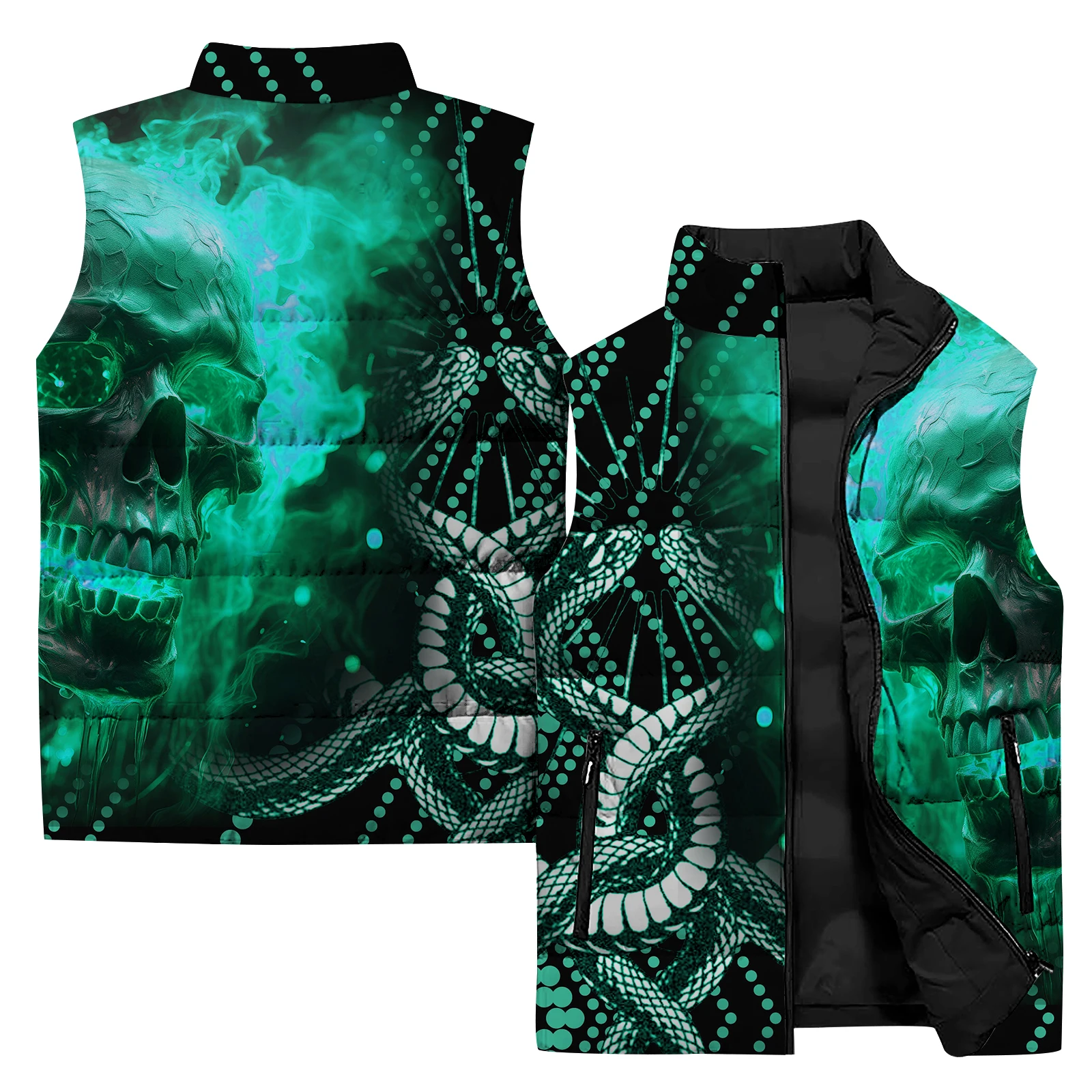 thumbnail image 1 of Chaleco sin mangas con impresión digital 3D para hombre, chaquetas modernas con plumas de hueso para hombre 2024, ropa duradera con calaveras para hombre, esqueleto de alta calidad, 1 of 5