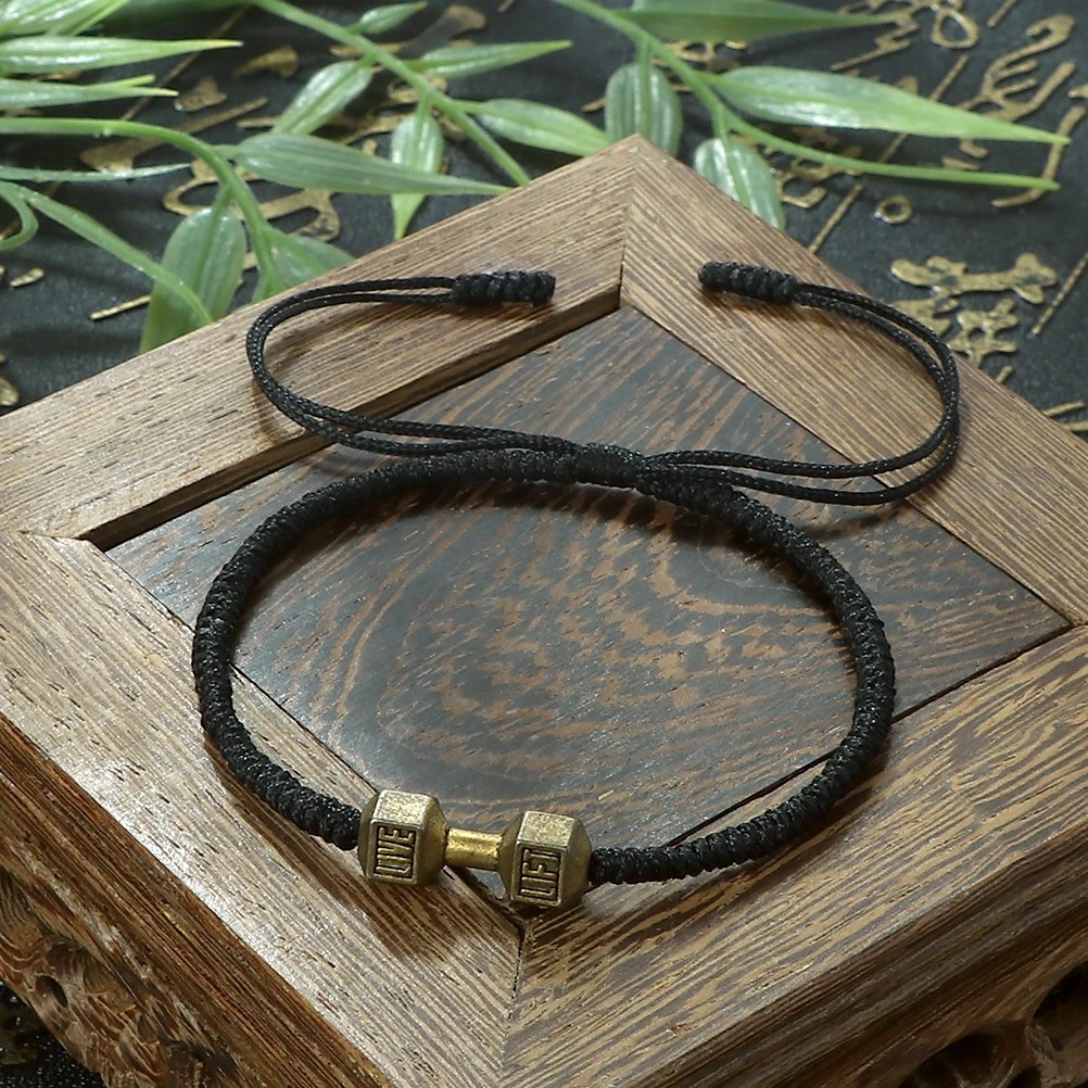 Charm Dumbbell Strand Bracelets | Handmade Braid Knot Adjustable Bracelets | Barbell Fitness Energy Jewelry | Couple Gifts