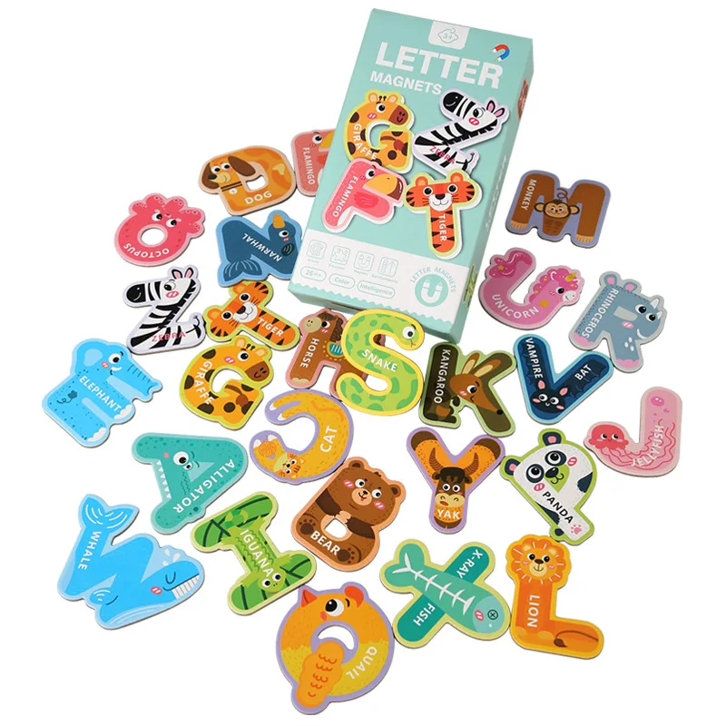 Kids Paper Magnetic Paste Lowercase Letters Animal Puzzle Puzzle Fun Training Color Abnormity Sticker Game For Gifts