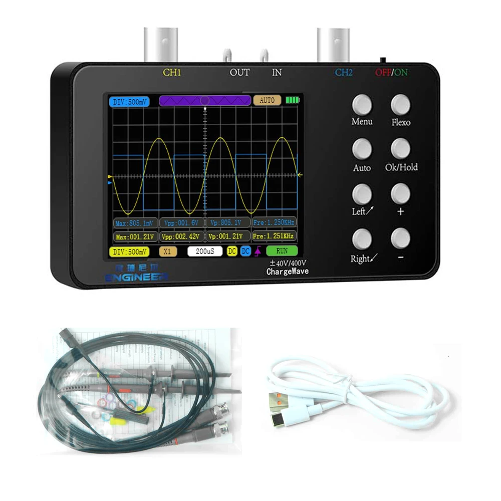 

Compact Digital Oscilloscope 50M Sampling Rate 10M Analogue Bandwidth Portable Current Oscilloscope Dual-channel Oscilloscope