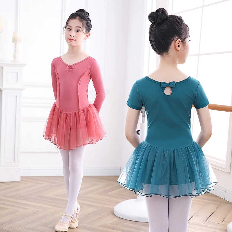 

Гимнастическое трико с коротким рукавом для девочек, балетное платье, танцевальные трико, костюмы балерины, для детей