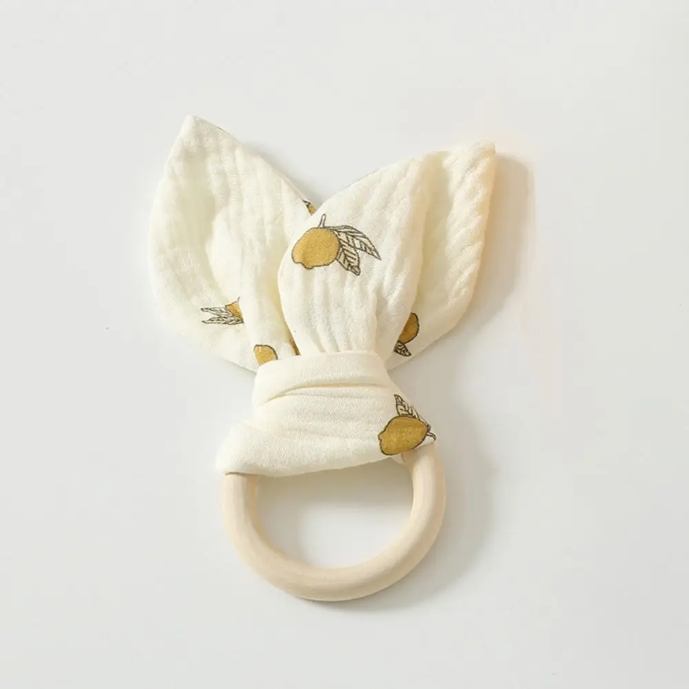 Soft Baby Wooden Hand Grasp Toy Natural Wooden Rabbit Ears Newborn Teething Ring Sensory Toy Bracelet Rattle Chewing Appease Toy
