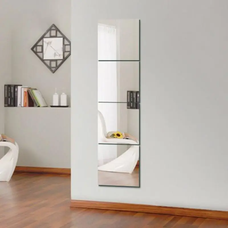Mirror Wall Sticker Acrylic Wall Sticker Wall Sticker 4PCs 3D Self-adhesive Flexible Thicken DIY Art Mirrors For Door Wardrobe Bathroom Home