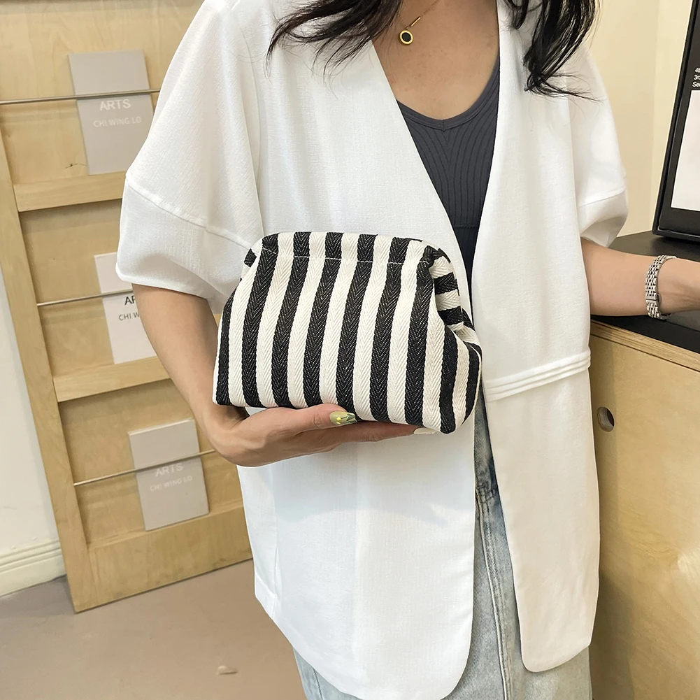 Summer Woven Crochet Purses for Women Beach Clutch Handbags 2024 Dumpling Hobo Casual Colorblock Bag Ladies Ruched Cloud Purse