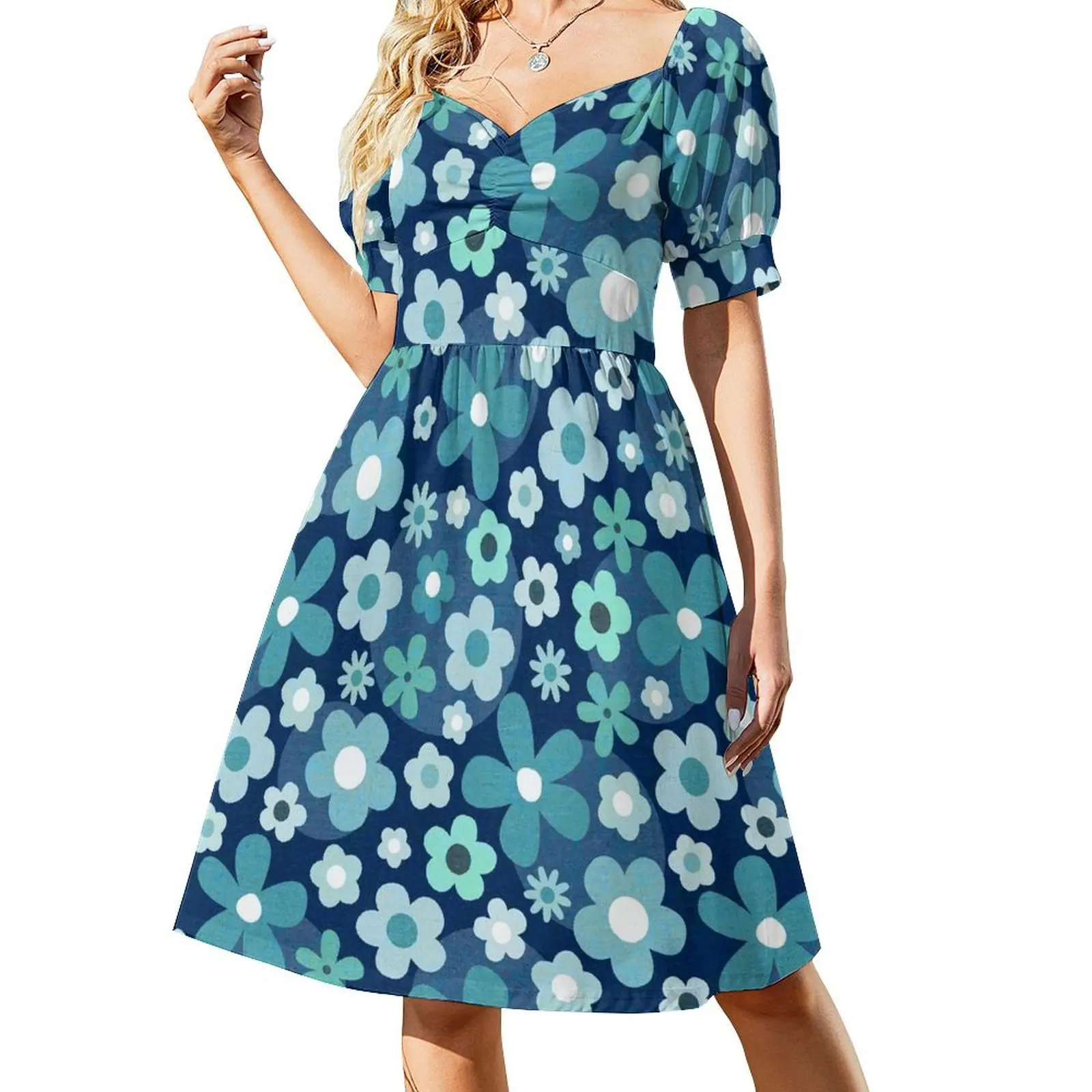 thumbnail image 1 of Groovy Baby - Vestido índigo y aguamarina de manga corta Vestido de fiesta Ropa femenina Vestidos de mujer para ocasiones especiales Vestido, 1 of 8