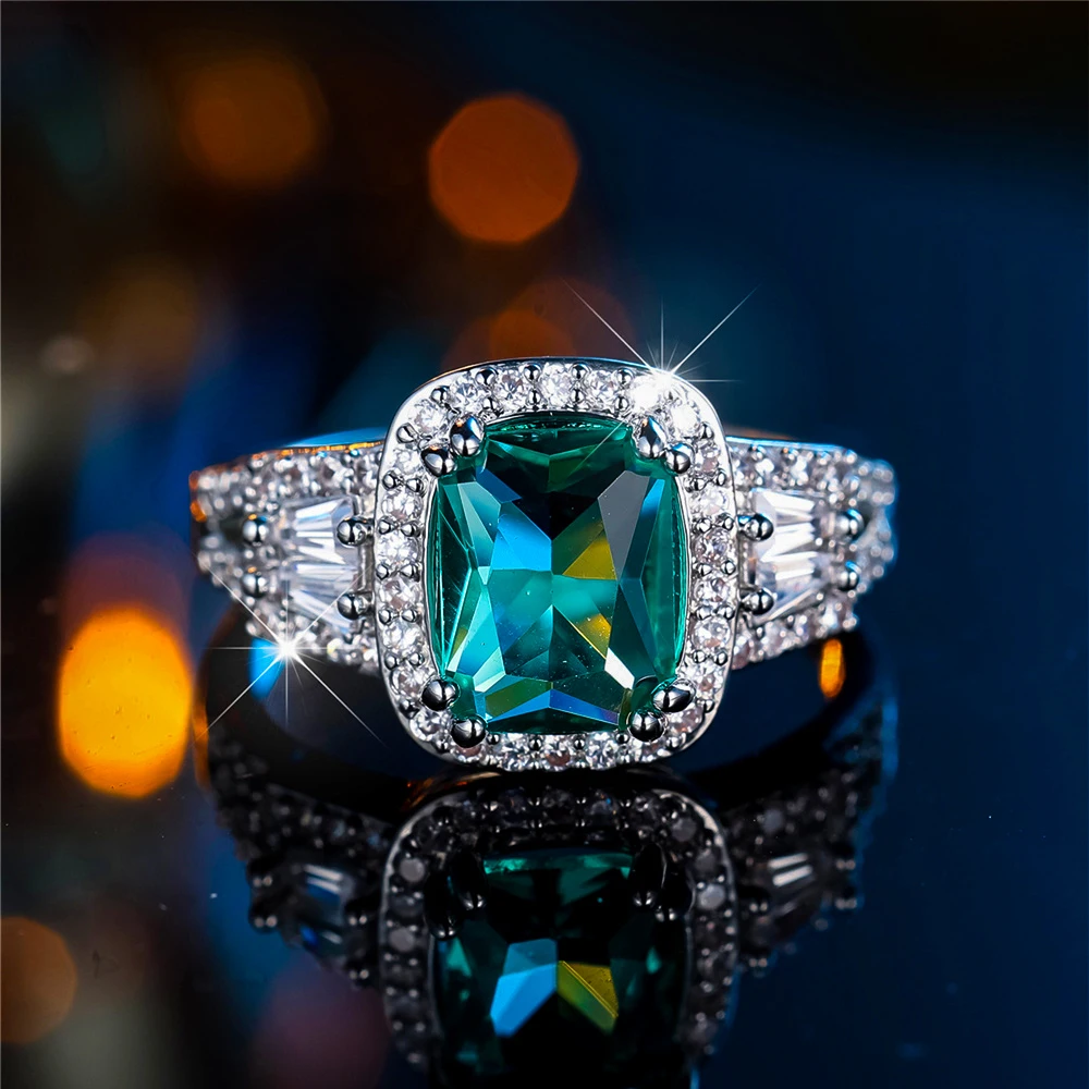 Luxury Female Crystal Zircon Stone Engagement Rings For Women Silver Color Wedding Bands Jewelry Party Gifts