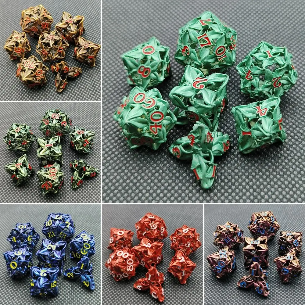 

7Pcs/set 7-Die DND Metal Dice Multifaceted Table Game D4 D6 D8 D10 D12 D20 Polyhedral Dice Hollow Party Game Game Dice TRPG DND