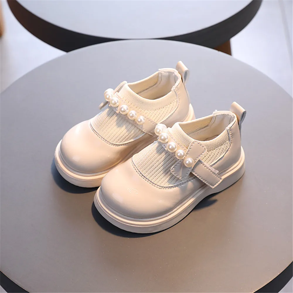 Little Baby Girl's Artificial PU Princess Shoes Fashion Pearl Knit Stitching Slip-on Flat for Toddler girls shoes girls flats