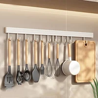 Wall Mounted Kitchen Hook Rack No-Punching Wall Hangers Rail Kitchen Utensils Rack Spoon Shovel Chopping Board Storage Rack 3