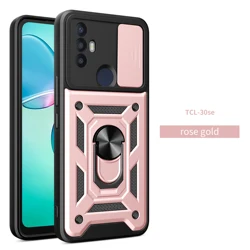Magnetic Ring Holder Armor Case with Slide Camera Protection for TCL 30 SE (SJ Rose Gold)