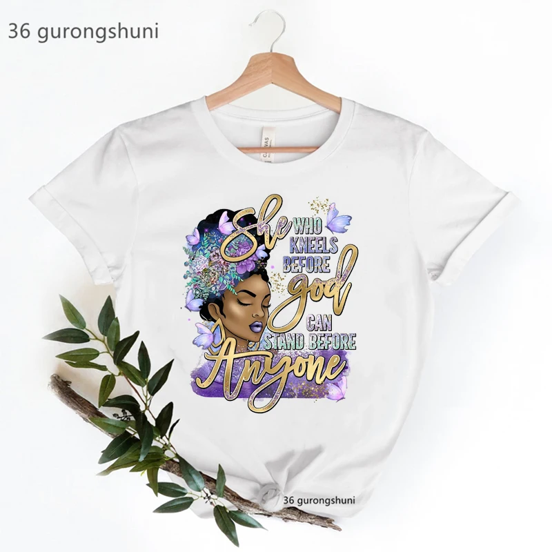 

Watercolor Black Girl Magic Graphic Print Tshirts Women She Is Strong Melanin T Shirt Femme Gold Glitter Fashion Top Tee Shirt