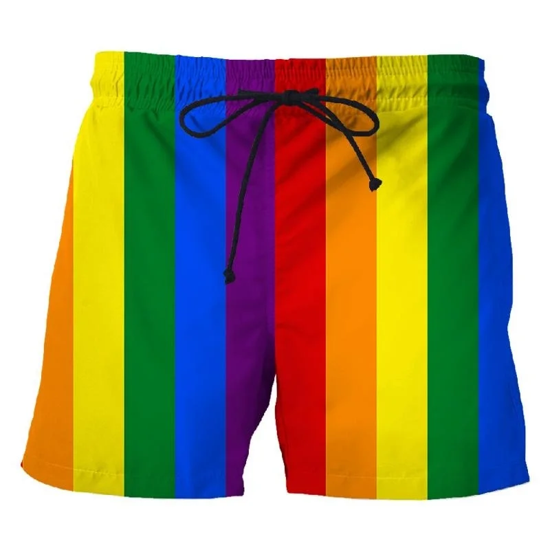 LGBT 레인보우 짧은 바지, 통기성, 다채로운 해변 반바지, 3D 인쇄, 스트리트 패션, 휴가 비치웨어, 수영 트렁크 의류