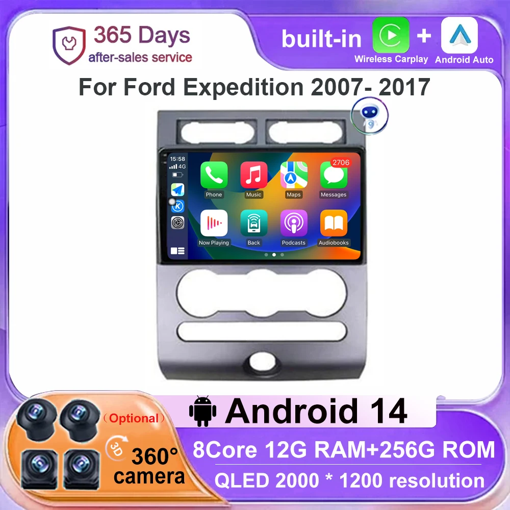 

9" Multimedia Video Player Navigation Android 14 For Ford Expedition 2007- 2017 Car Radio GPS DSP RDS Carplay Auto 4G WIFI QLED