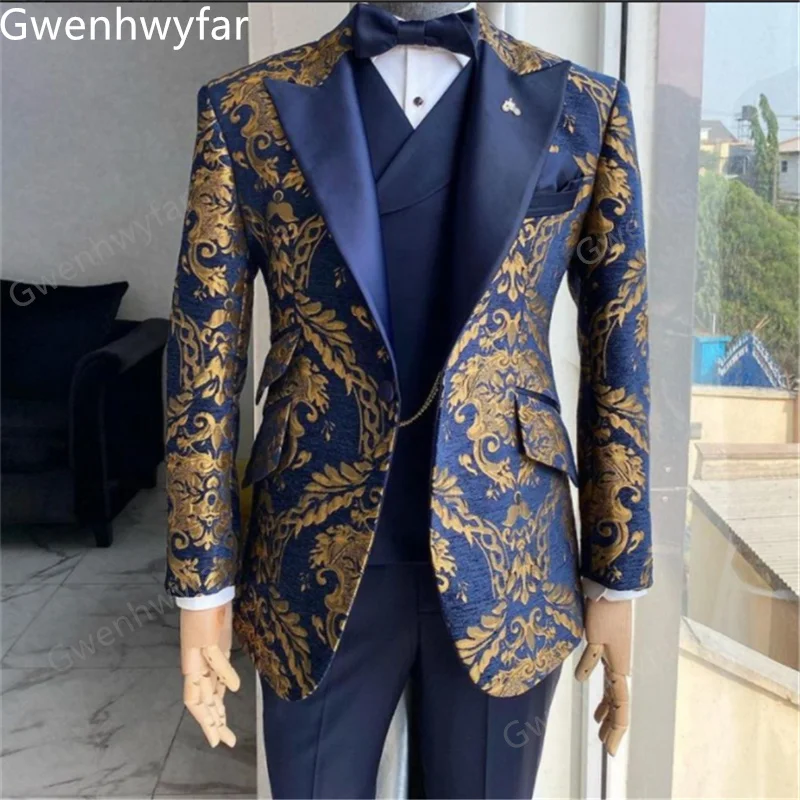

Роскошные жаккардовые Свадебные смокинги для жениха Gwenhwyfar Fall 2022 из 3 предметов однобортные мужские костюмы для выпусквечерние вечера