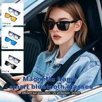 Hot GS05 Smart Glasses For Men 2 in 1 UV Protection Portable Polarized Anti-blue light Black Frame White Lenses Music Sunglasses - Image 2