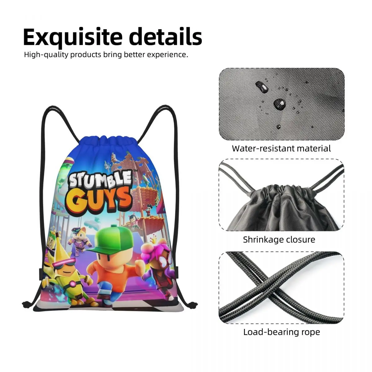 Stumble Guys Backpack Drawstring Football Bags Gym Bag Water Resistant Cartoon Game String Sackpack for Yoga 3