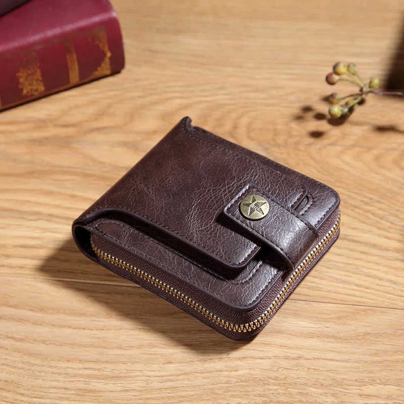 

Vintage Short Wallet For Men Leather Coin Pocket Purse Man Multi function Tri Fold Card Holder Small Male Money Clip