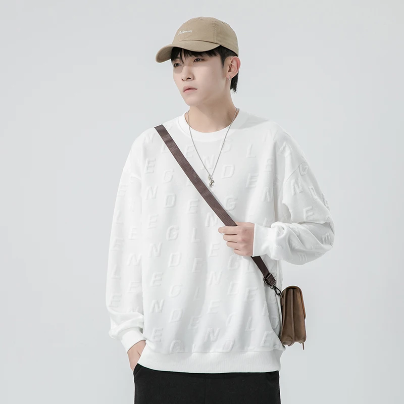 Fashion O-Neck Solid Color Letter Sweatshirts Men's Clothing 2024 Spring Summer New Loose Casual Tops All-match Sweatshirts