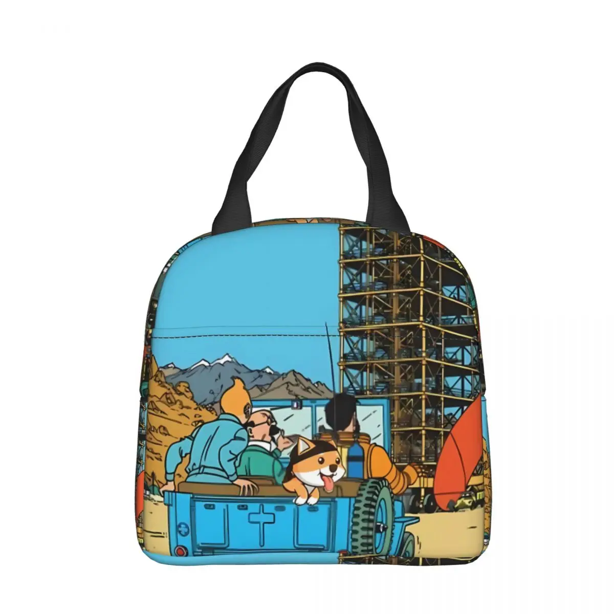 

Adventure Goes To Moon Insulated lunch bag Tin Tin Anime Women Kids Cooler Bag Thermal Portable Lunch Box Ice Pack Tote