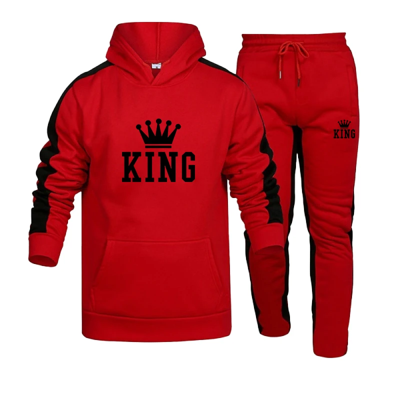 2023 Trendy Men's Striped Hoodie Pants 2-Piece Printed Sweatshirt Sweatpants Men's Fitness Top Pants Jogging Sportswear