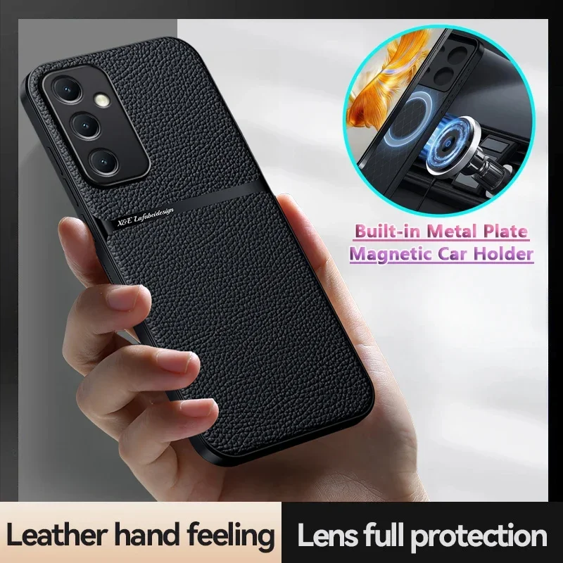 Luxury Magnetic Leather Car Holder Shockproof Soft Back Phone Case