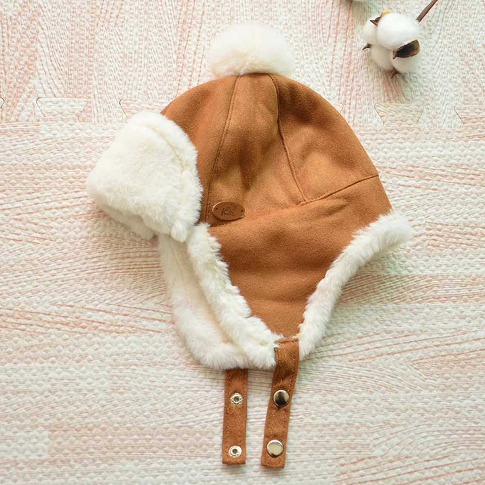 Winter Kids Baby Boy Girl Russia Hat Fur Ball Ear Thicken Warm Cap With Plush Children's Flying Cap 1 2 3 4 Years Bomber Hats winter hat,earflap hat