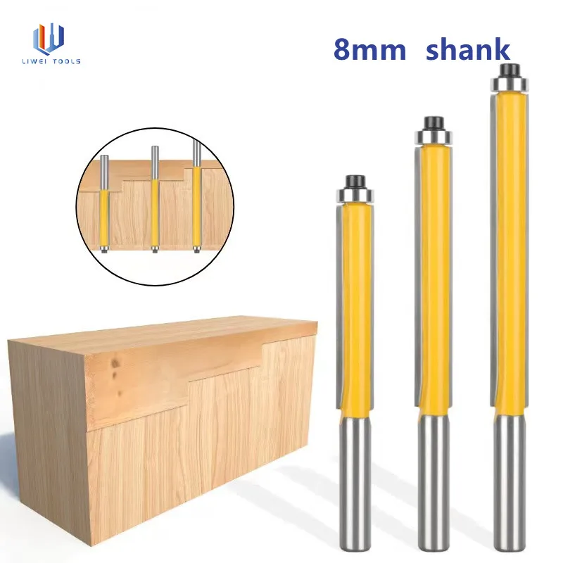 

1pc 8mm Shank Long Blade Flush Trim Router Bit 9.5mm Diameter For Wood Template Pattern Bit Tungsten Carbide Milling Cutter