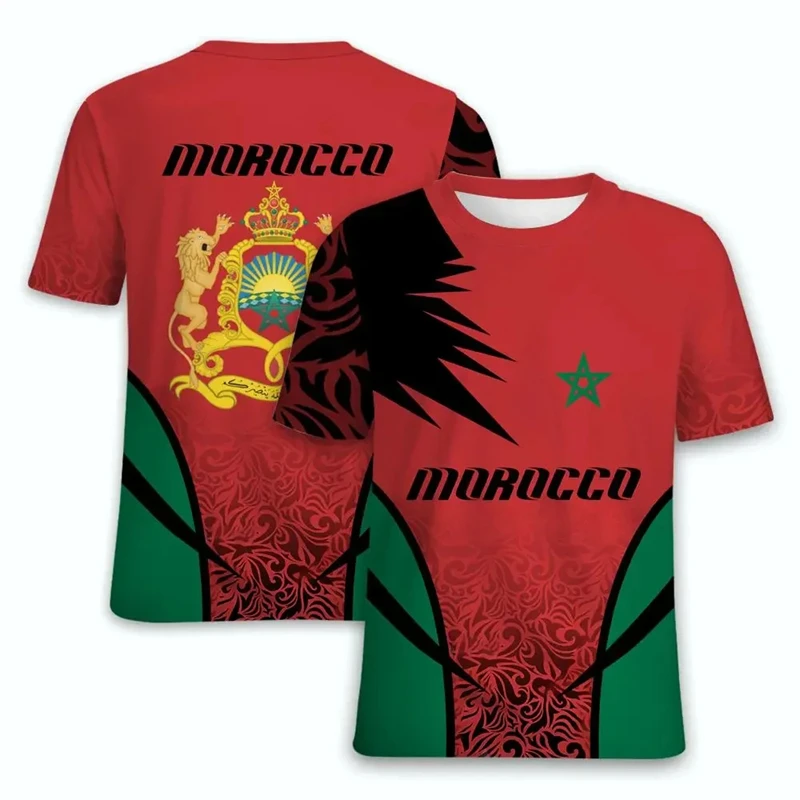 Homens Marrocos Nacional Emblema Bandeira Gráfico Camisetas, 3D Impresso T-Shirt, Roupas Casuais, Kids Streetwear, Esporte Jersey, Pentagrama