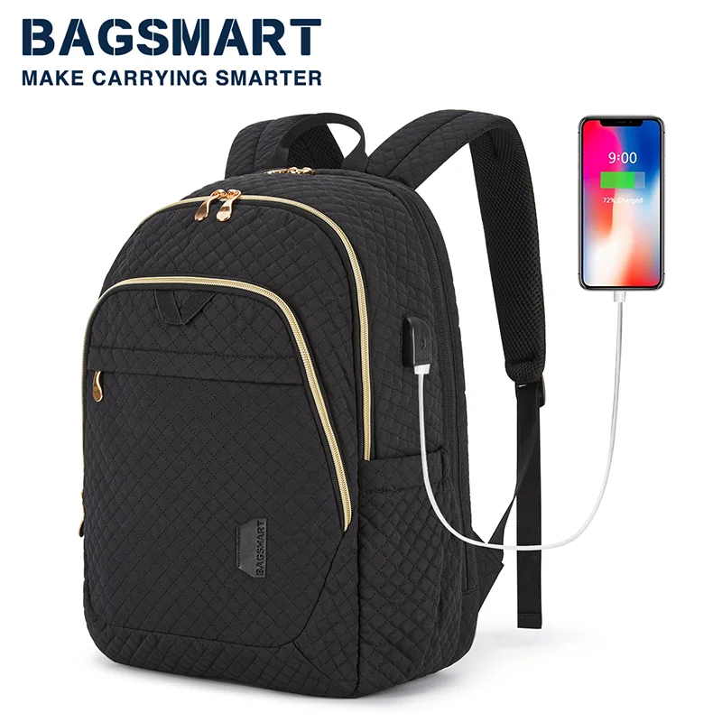 BAGSMART - Mochila para laptop para mujer, mochila de viaje para  computadora de 15.6 pulgadas con puerto de carga USB, mochila escolar para
