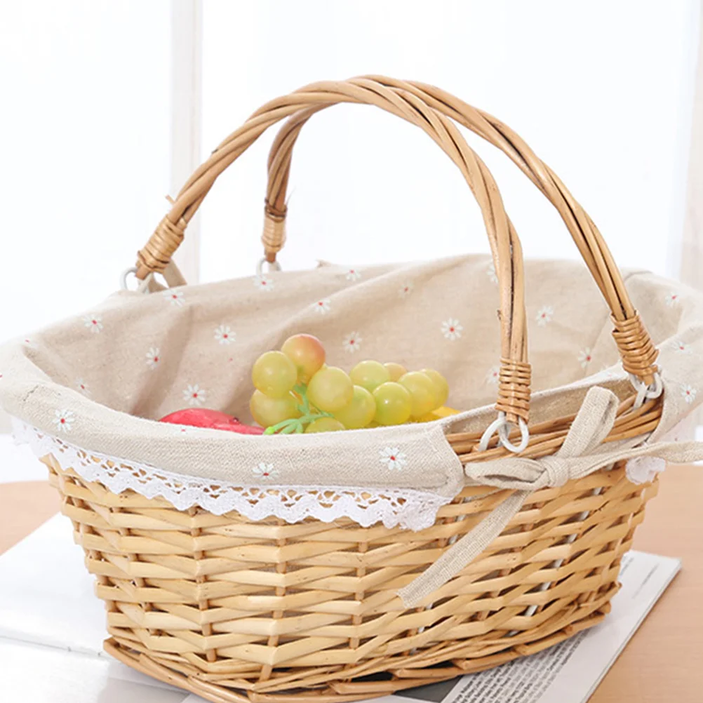 Picnic Basket Small Wicker with Handle Table Storage Baskets Flower Girl Ivory Woven Hanging 2
