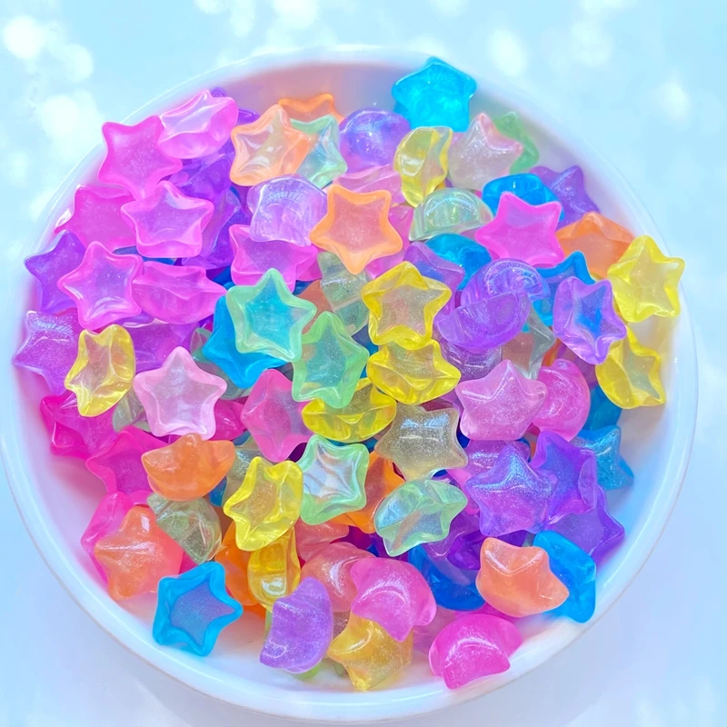 30Pcs Neue Nette Mini 11mm Glänzende Sterne Harz Figur Handwerk Flatback Cabochon Ornament Schmuck Machen Hairwear Zubehör