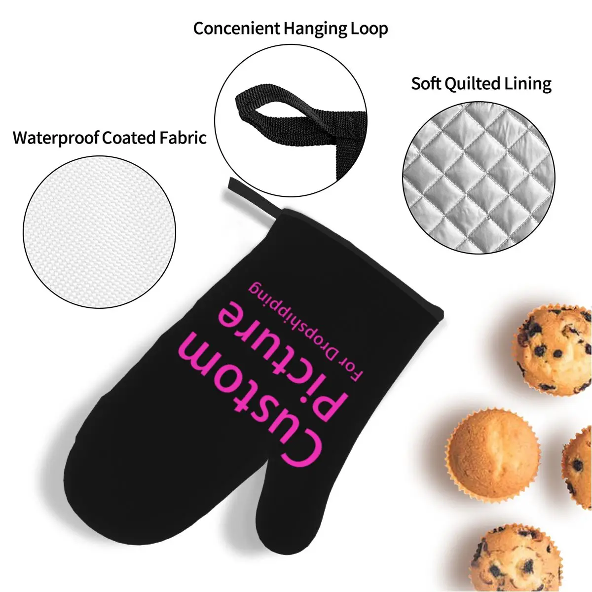 Custom Photo Logo Oven Mitts and Pot Holders Heat Resistant Kitchen Gloves Potholders 4pcs Sets for Cooking Baking Grilling
