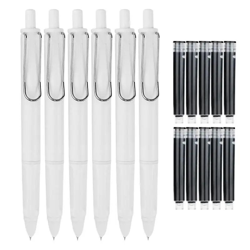 

Retractable Press Pen 6pcs Refillable Fountain Pens For Writing 0.38mm Fine Nib Retractable Fountain Pens Smooth Writing School