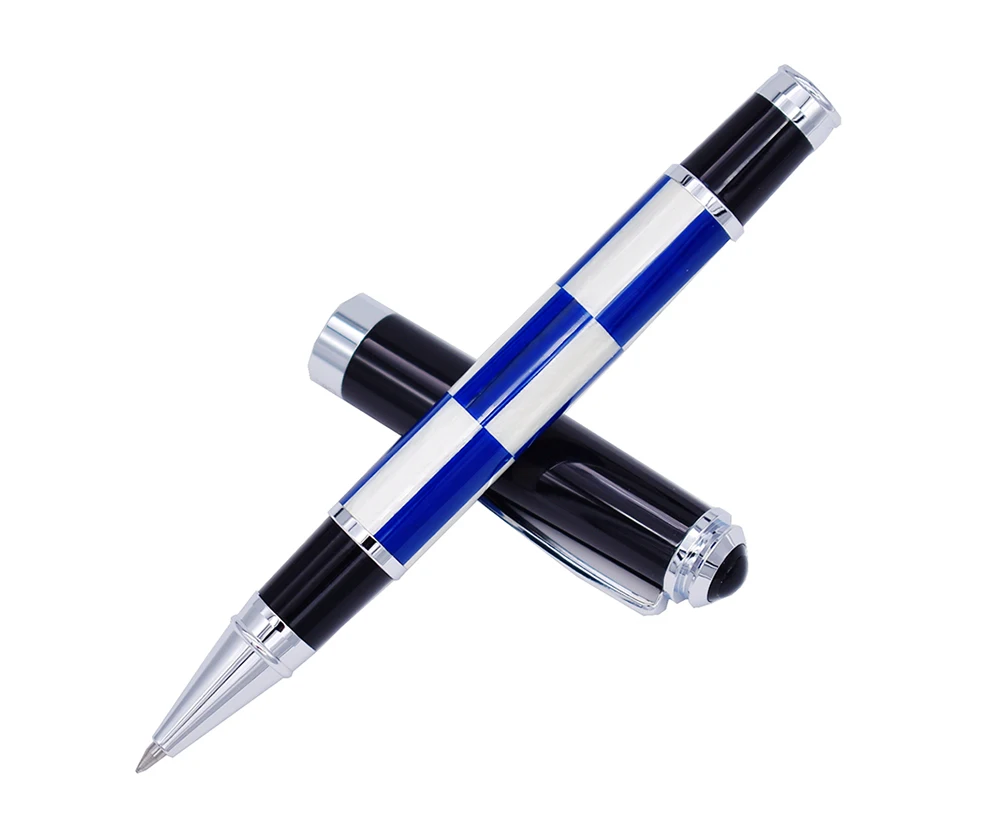 Fuliwen Celluloid  Rollerball Pen with Smooth Refill, Blue & White Squares Pattern Writing Pen for Office , School tropikhome шторы для ванн полиэстер digital printed blue squares 180х200 см