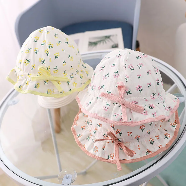 Small Flower Sweet Bow Infant Hat Summer Outdoor Kid Sun Beach Hat Soft Cotton Baby Girl Panama Hats Fit 3-12 Months