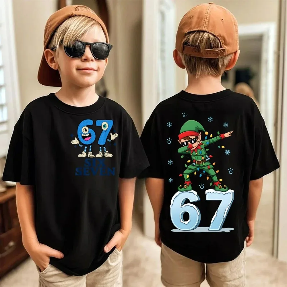 여름 어린이 티셔츠 코튼 캐주얼 패션 아동 의류 67 6 7 귀여운 프린트 유행 소년 소녀 반팔 티셔츠 탑