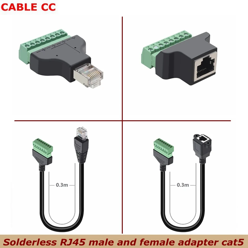 0.3m CAT5 RJ45 Male Female to 8Pin Screw Free Solder Terminal