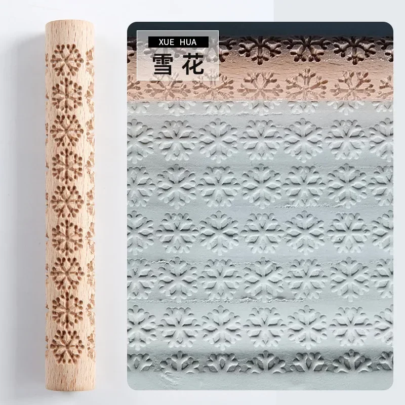 Clay craft tool, Wooden Texture Rolling Pin for Ceramic Pottery Art, Embossed Rod, Flower Pattern, Mud Roll, Reliefs, DIY