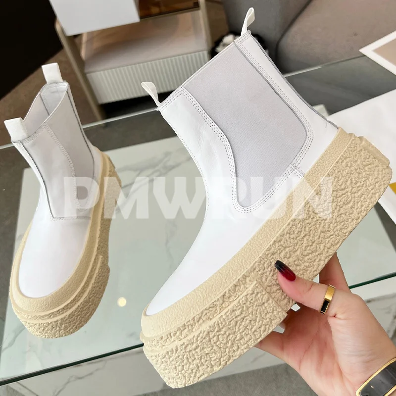

Women Ankle Boots Spring Autumn New Genuine Leather Upper Round Head Thick Bottom Short Boots Fashion Versatile Female Shoes