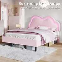 Full Bed Frame for Girls with Adjustable Cloud Headboard, Velvet Upholstered & RGB Lights, 7.1" Underbed Storage, Customized 6